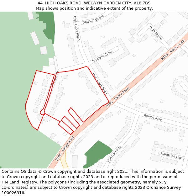 44, HIGH OAKS ROAD, WELWYN GARDEN CITY, AL8 7BS: Location map and indicative extent of plot