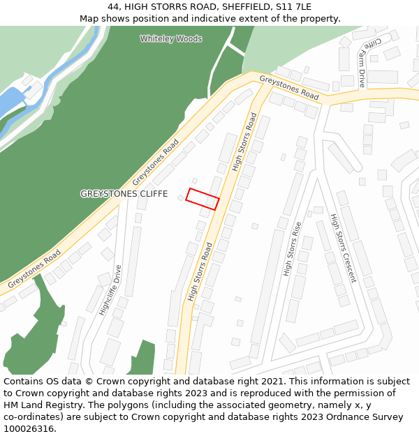 44, HIGH STORRS ROAD, SHEFFIELD, S11 7LE: Location map and indicative extent of plot