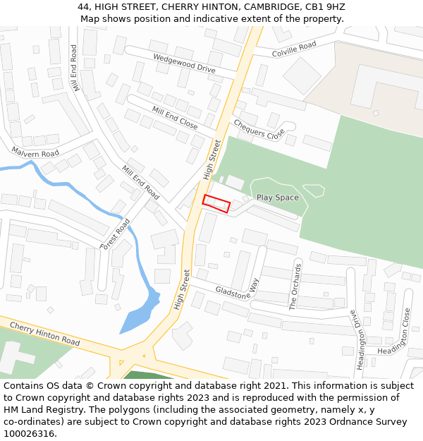 44, HIGH STREET, CHERRY HINTON, CAMBRIDGE, CB1 9HZ: Location map and indicative extent of plot