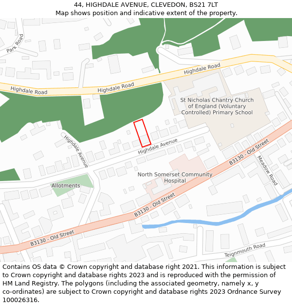 44, HIGHDALE AVENUE, CLEVEDON, BS21 7LT: Location map and indicative extent of plot