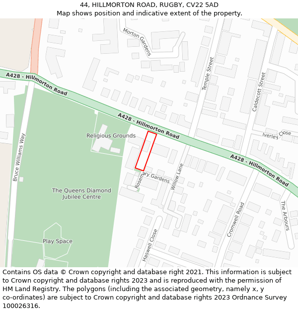 44, HILLMORTON ROAD, RUGBY, CV22 5AD: Location map and indicative extent of plot