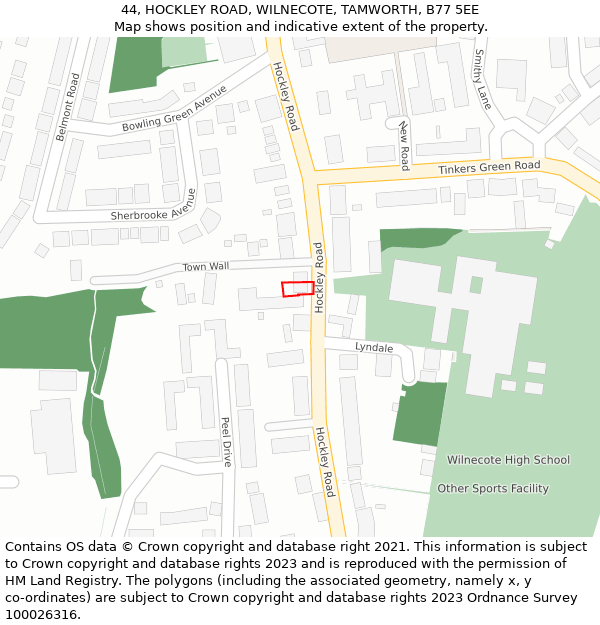 44, HOCKLEY ROAD, WILNECOTE, TAMWORTH, B77 5EE: Location map and indicative extent of plot