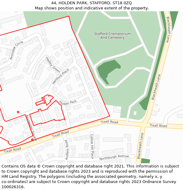 44, HOLDEN PARK, STAFFORD, ST18 0ZQ: Location map and indicative extent of plot