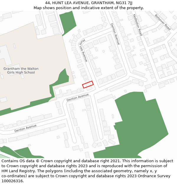 44, HUNT LEA AVENUE, GRANTHAM, NG31 7JJ: Location map and indicative extent of plot