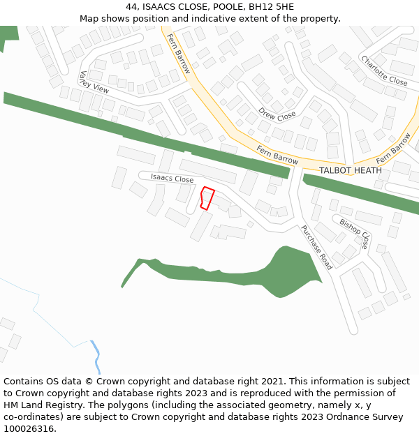 44, ISAACS CLOSE, POOLE, BH12 5HE: Location map and indicative extent of plot