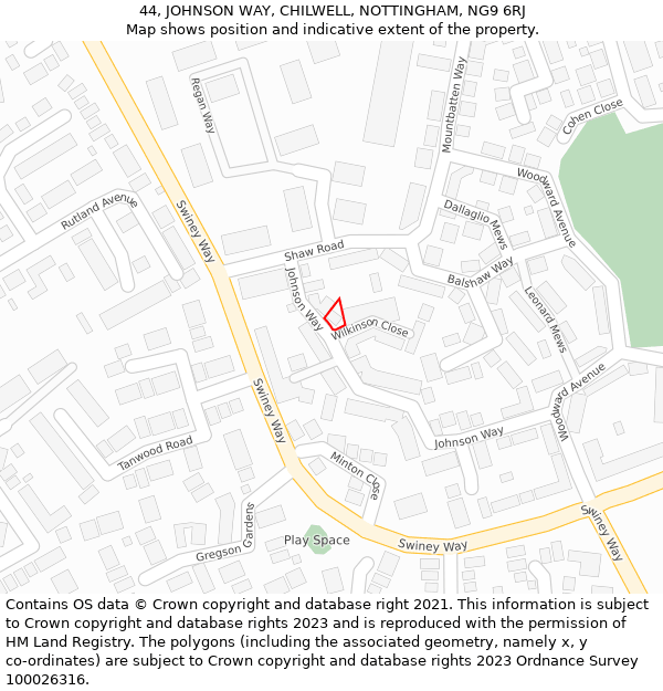 44, JOHNSON WAY, CHILWELL, NOTTINGHAM, NG9 6RJ: Location map and indicative extent of plot