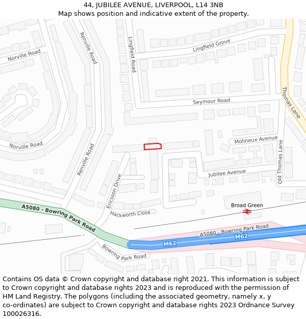 44, JUBILEE AVENUE, LIVERPOOL, L14 3NB: Location map and indicative extent of plot
