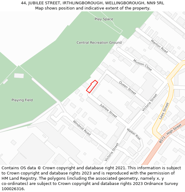 44, JUBILEE STREET, IRTHLINGBOROUGH, WELLINGBOROUGH, NN9 5RL: Location map and indicative extent of plot