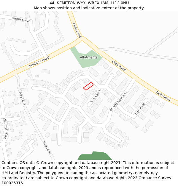 44, KEMPTON WAY, WREXHAM, LL13 0NU: Location map and indicative extent of plot