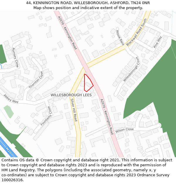 44, KENNINGTON ROAD, WILLESBOROUGH, ASHFORD, TN24 0NR: Location map and indicative extent of plot