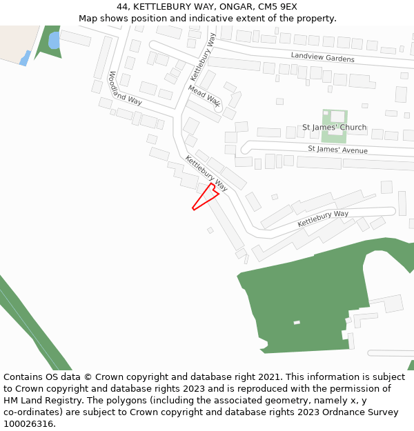 44, KETTLEBURY WAY, ONGAR, CM5 9EX: Location map and indicative extent of plot