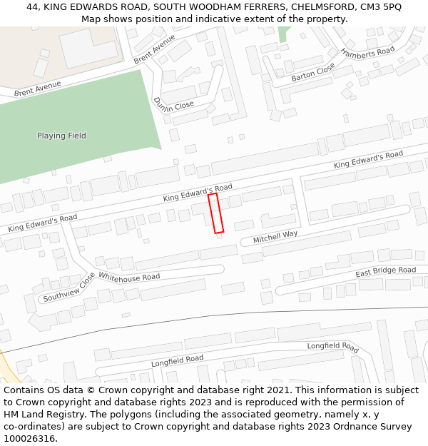 44, KING EDWARDS ROAD, SOUTH WOODHAM FERRERS, CHELMSFORD, CM3 5PQ: Location map and indicative extent of plot