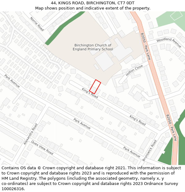 44, KINGS ROAD, BIRCHINGTON, CT7 0DT: Location map and indicative extent of plot