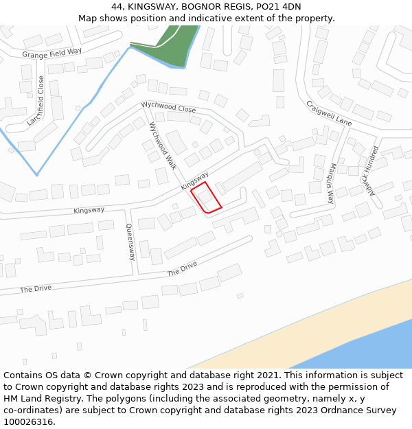 44, KINGSWAY, BOGNOR REGIS, PO21 4DN: Location map and indicative extent of plot