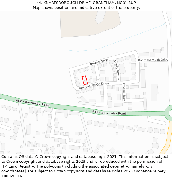 44, KNARESBOROUGH DRIVE, GRANTHAM, NG31 8UP: Location map and indicative extent of plot