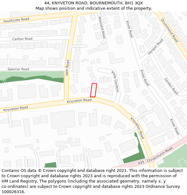 44, KNYVETON ROAD, BOURNEMOUTH, BH1 3QX: Location map and indicative extent of plot