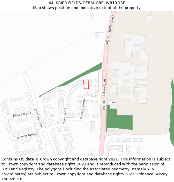 44, KRIER FIELDS, PERSHORE, WR10 1RP: Location map and indicative extent of plot