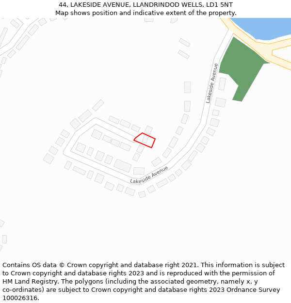 44, LAKESIDE AVENUE, LLANDRINDOD WELLS, LD1 5NT: Location map and indicative extent of plot