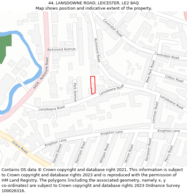 44, LANSDOWNE ROAD, LEICESTER, LE2 8AQ: Location map and indicative extent of plot