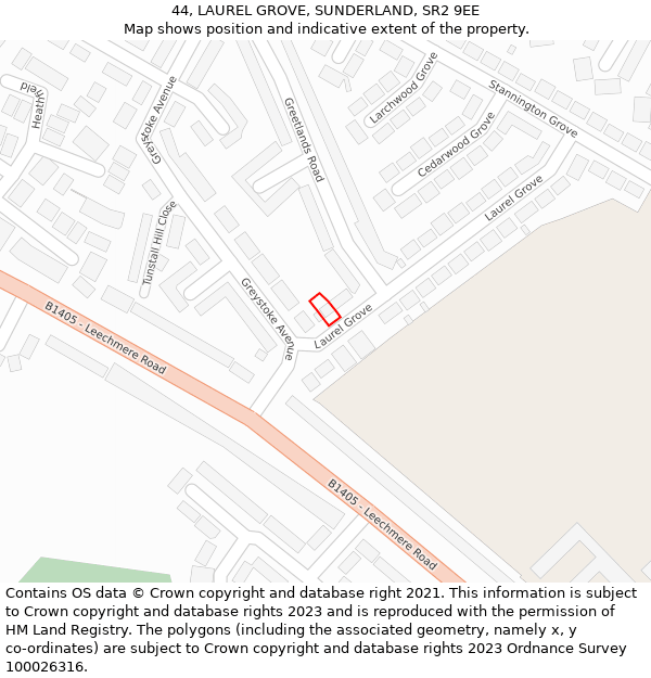 44, LAUREL GROVE, SUNDERLAND, SR2 9EE: Location map and indicative extent of plot