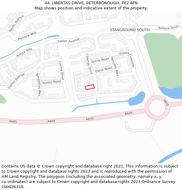 44, LIBERTAS DRIVE, PETERBOROUGH, PE2 8FN: Location map and indicative extent of plot