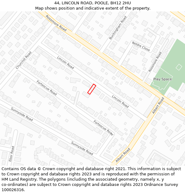 44, LINCOLN ROAD, POOLE, BH12 2HU: Location map and indicative extent of plot