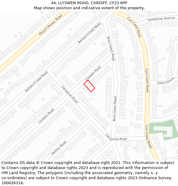 44, LLYSWEN ROAD, CARDIFF, CF23 6PP: Location map and indicative extent of plot