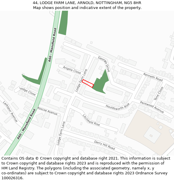 44, LODGE FARM LANE, ARNOLD, NOTTINGHAM, NG5 8HR: Location map and indicative extent of plot