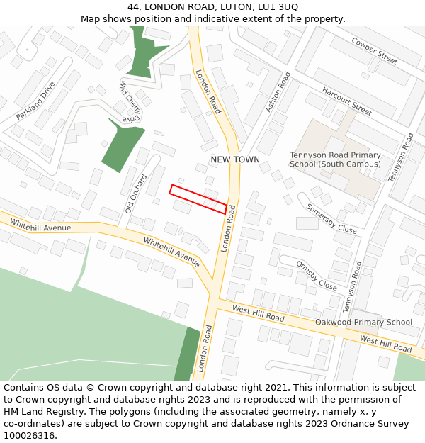 44, LONDON ROAD, LUTON, LU1 3UQ: Location map and indicative extent of plot