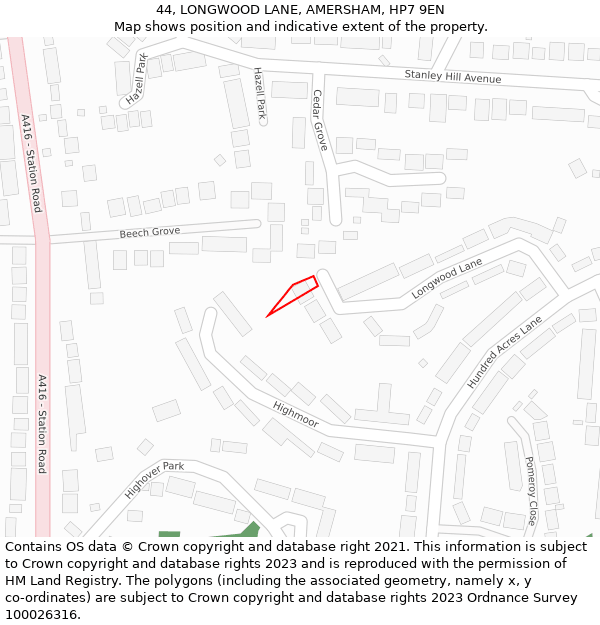 44, LONGWOOD LANE, AMERSHAM, HP7 9EN: Location map and indicative extent of plot