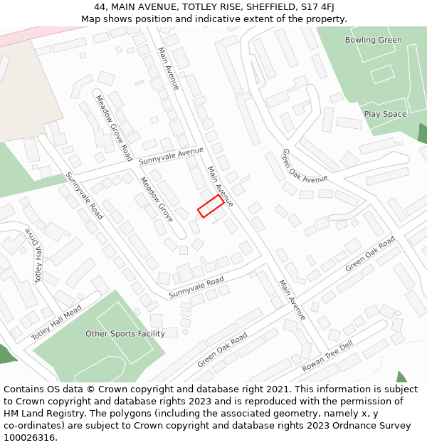 44, MAIN AVENUE, TOTLEY RISE, SHEFFIELD, S17 4FJ: Location map and indicative extent of plot