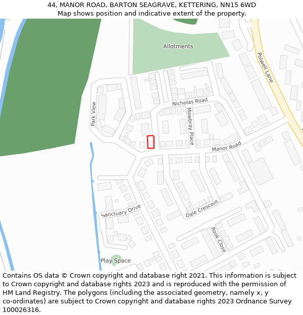 44, MANOR ROAD, BARTON SEAGRAVE, KETTERING, NN15 6WD: Location map and indicative extent of plot