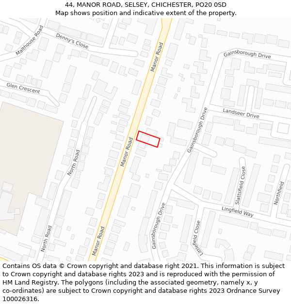 44, MANOR ROAD, SELSEY, CHICHESTER, PO20 0SD: Location map and indicative extent of plot