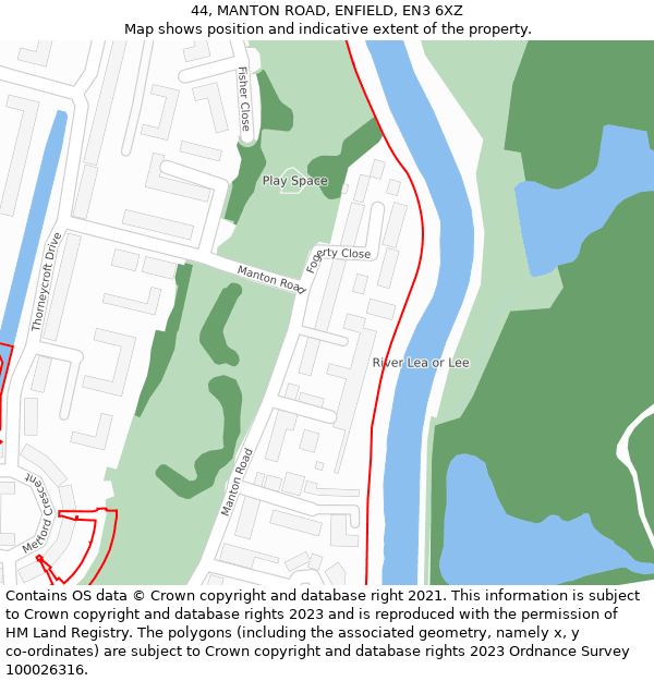 44, MANTON ROAD, ENFIELD, EN3 6XZ: Location map and indicative extent of plot