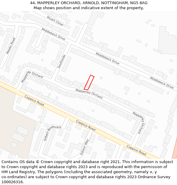 44, MAPPERLEY ORCHARD, ARNOLD, NOTTINGHAM, NG5 8AG: Location map and indicative extent of plot