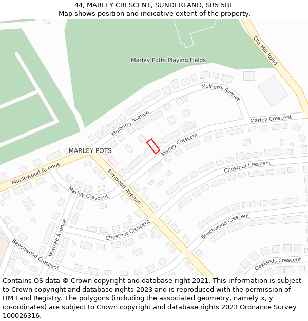 44, MARLEY CRESCENT, SUNDERLAND, SR5 5BL: Location map and indicative extent of plot