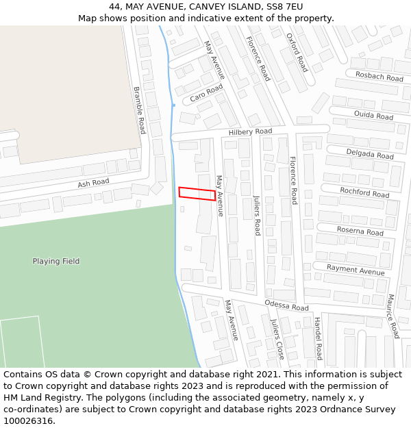 44, MAY AVENUE, CANVEY ISLAND, SS8 7EU: Location map and indicative extent of plot