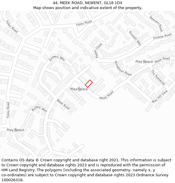 44, MEEK ROAD, NEWENT, GL18 1DX: Location map and indicative extent of plot