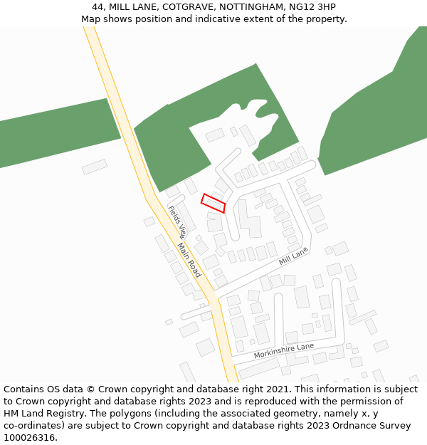 44, MILL LANE, COTGRAVE, NOTTINGHAM, NG12 3HP: Location map and indicative extent of plot