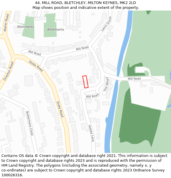 44, MILL ROAD, BLETCHLEY, MILTON KEYNES, MK2 2LD: Location map and indicative extent of plot