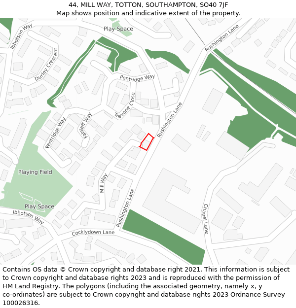 44, MILL WAY, TOTTON, SOUTHAMPTON, SO40 7JF: Location map and indicative extent of plot