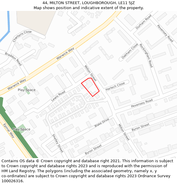 44, MILTON STREET, LOUGHBOROUGH, LE11 5JZ: Location map and indicative extent of plot