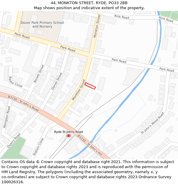 44, MONKTON STREET, RYDE, PO33 2BB: Location map and indicative extent of plot