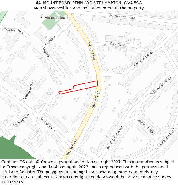 44, MOUNT ROAD, PENN, WOLVERHAMPTON, WV4 5SW: Location map and indicative extent of plot
