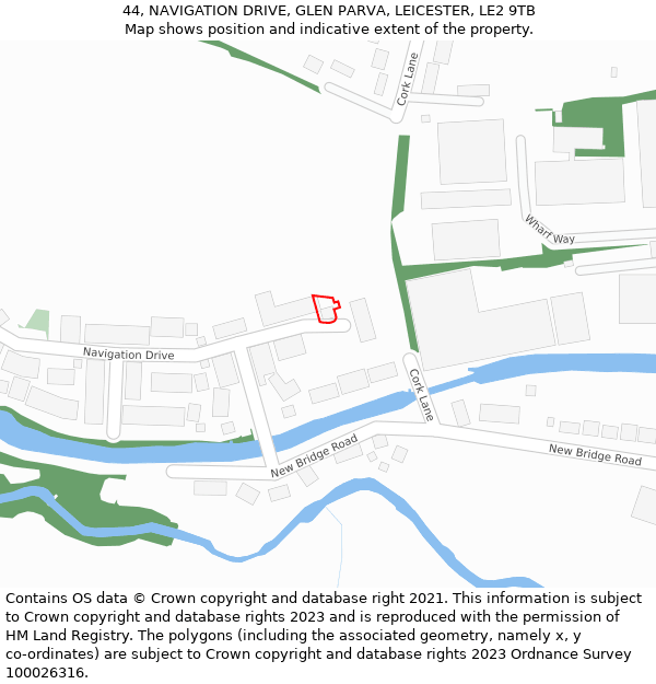 44, NAVIGATION DRIVE, GLEN PARVA, LEICESTER, LE2 9TB: Location map and indicative extent of plot