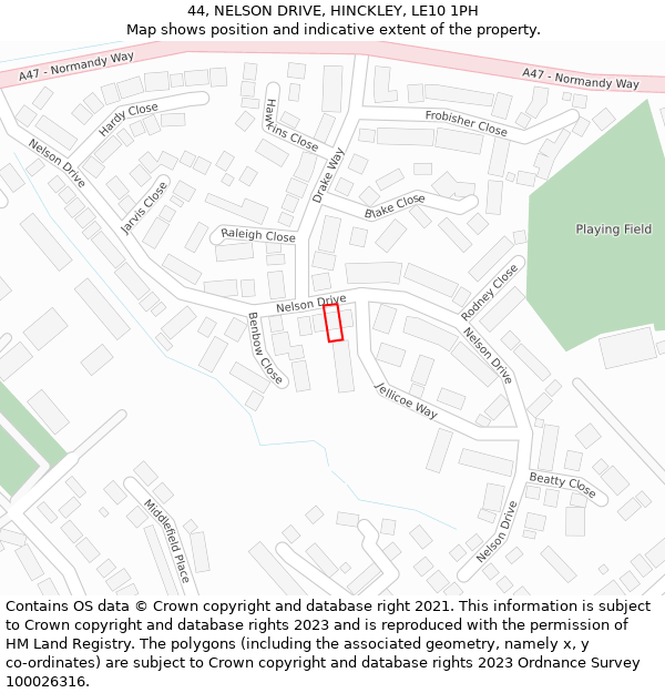 44, NELSON DRIVE, HINCKLEY, LE10 1PH: Location map and indicative extent of plot