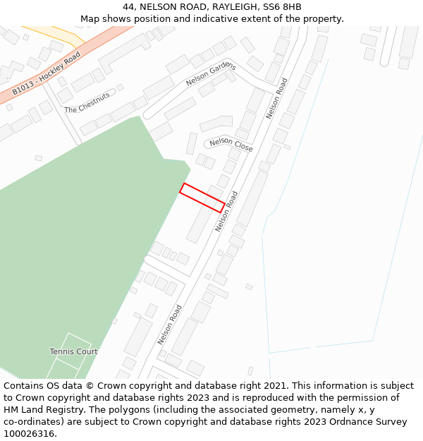 44, NELSON ROAD, RAYLEIGH, SS6 8HB: Location map and indicative extent of plot