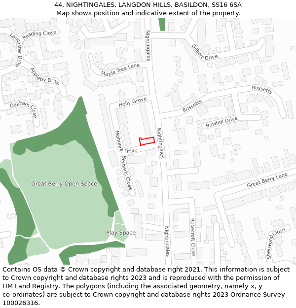 44, NIGHTINGALES, LANGDON HILLS, BASILDON, SS16 6SA: Location map and indicative extent of plot