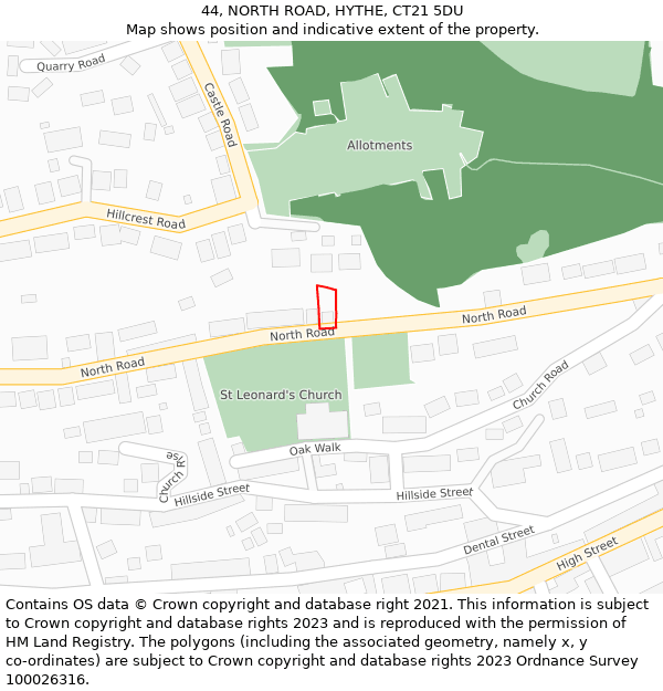 44, NORTH ROAD, HYTHE, CT21 5DU: Location map and indicative extent of plot