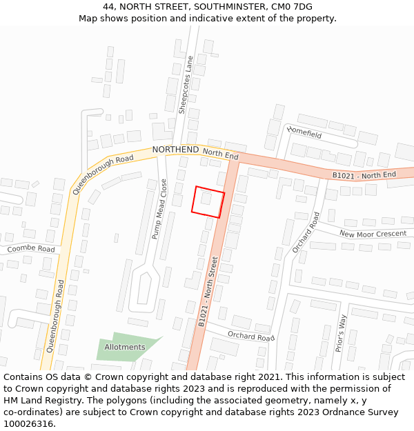 44, NORTH STREET, SOUTHMINSTER, CM0 7DG: Location map and indicative extent of plot